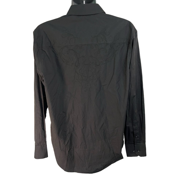 Pronto-Uomo Black Button Down Size L Embroidered Cotton Neutral - Picture 2 of 8